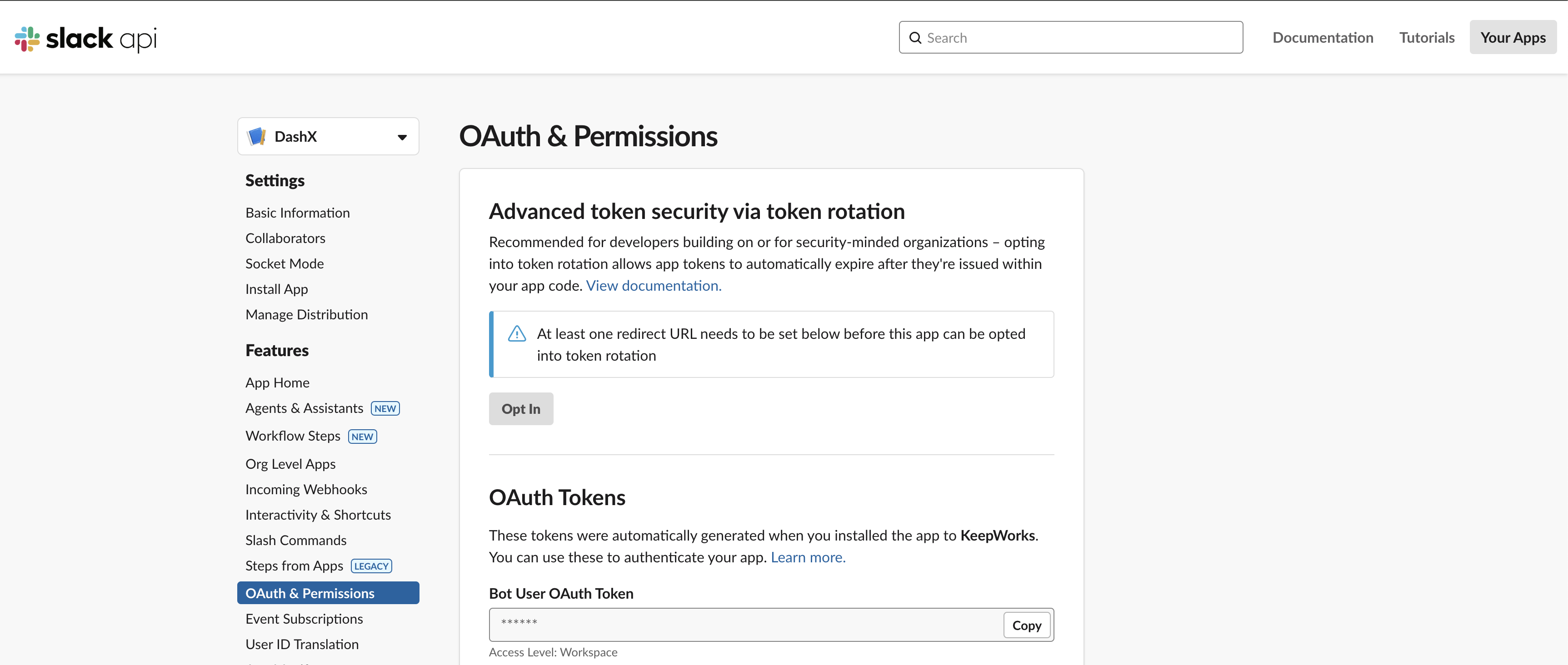 Slack Bot User OAuth Token