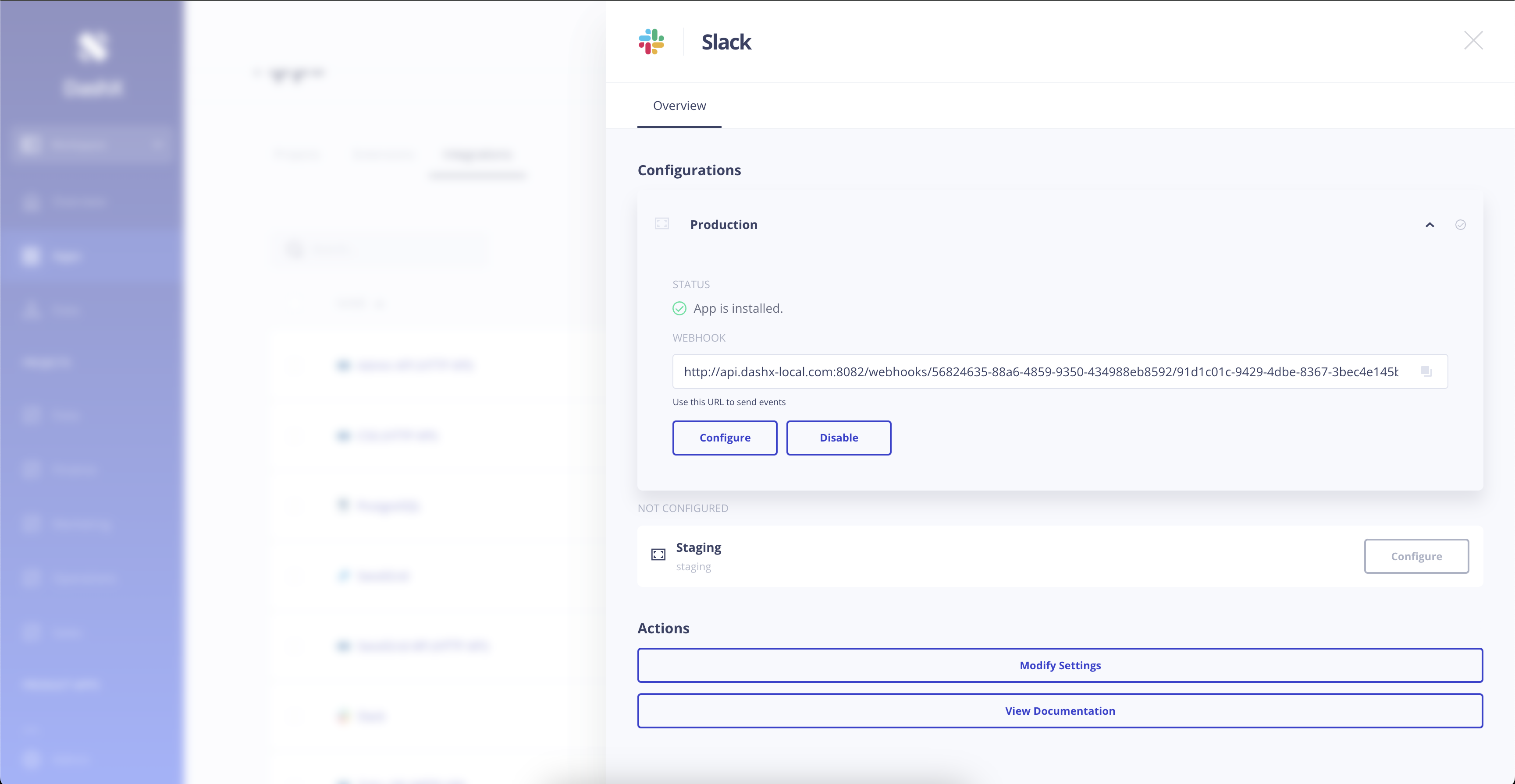 DashX Slack Webhook URL