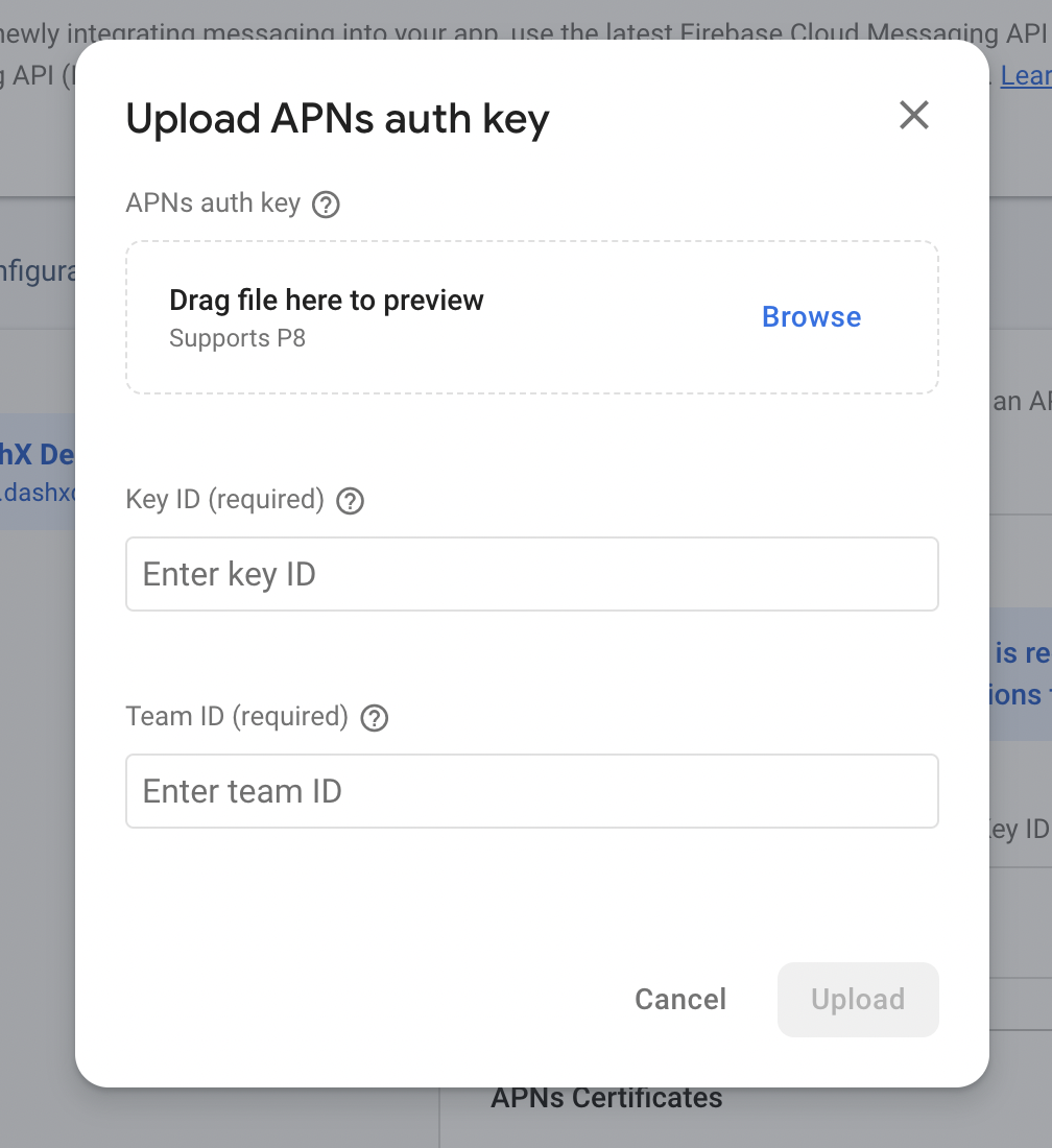 Upload APNS Auth Key